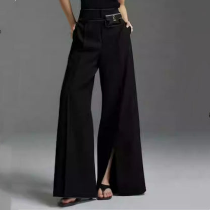 Lightweight Flared Split Hem Trousers for Women – Wide Leg Fit