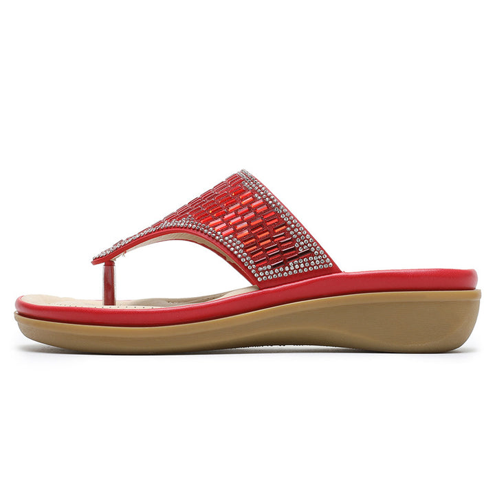 Women's Rhinestone Flat Sandals – Low Heel Bohemian Style