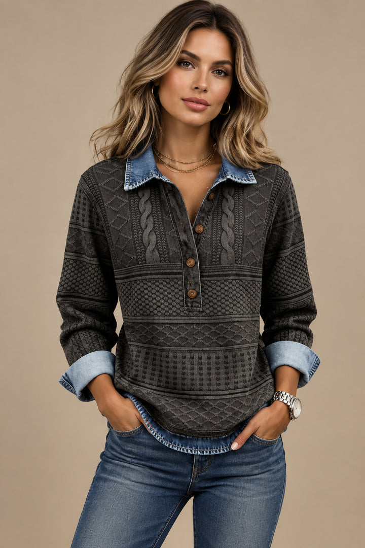 Women's 3D Effect Textured Knit Stand Collar Long Sleeve Top Pullover