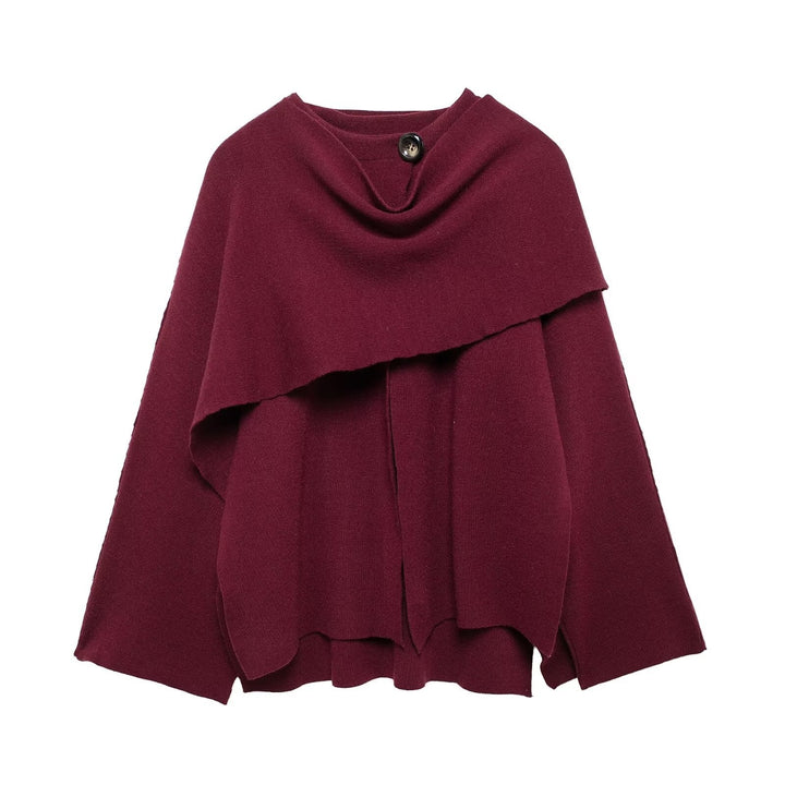 Knit Jacket for Women – Soft Knit Asymmetric Scarf Pullover