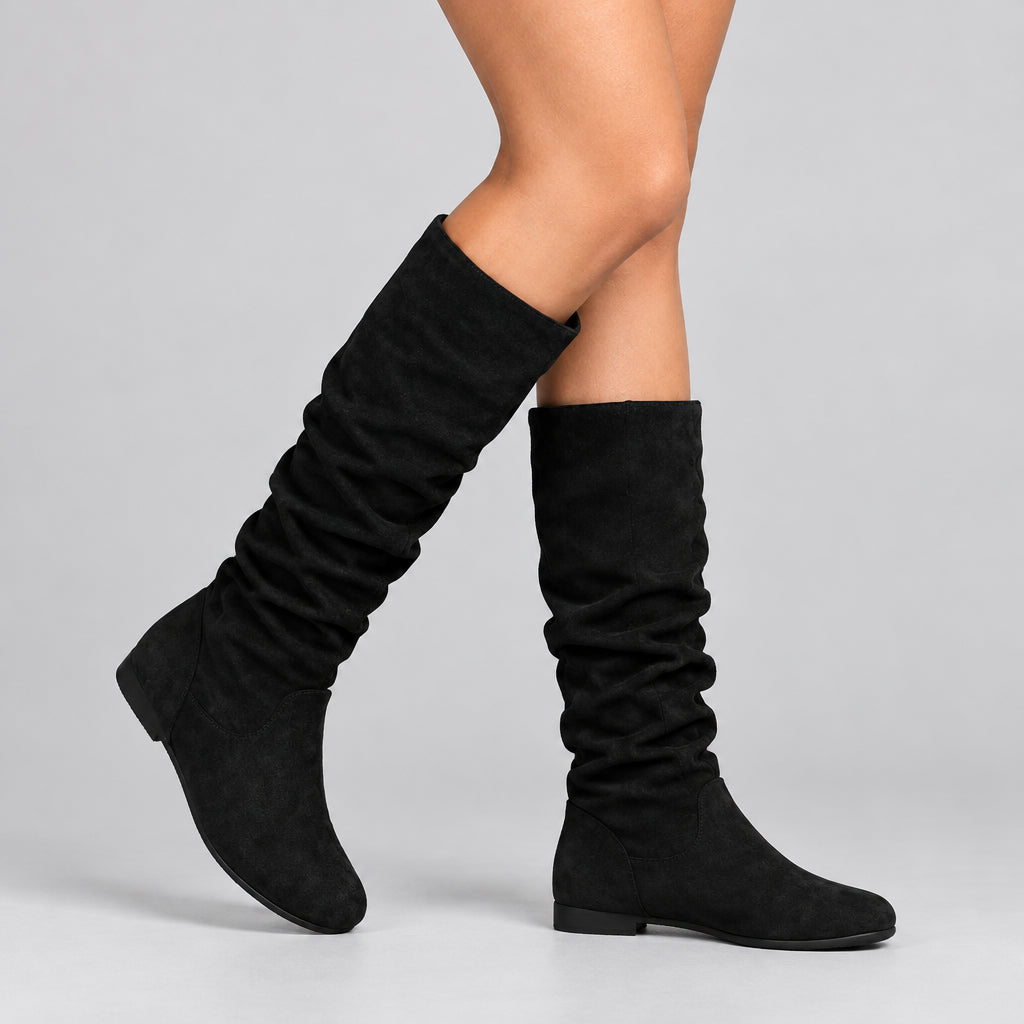 Vegan Leather Mid-Calf Boot for Women – Pleated with Side Zipper