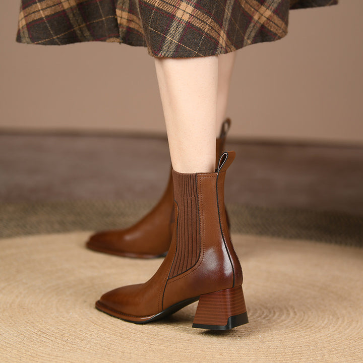 Women's Knit Chunky Heel Ankle Boot – Stretch Sock Style