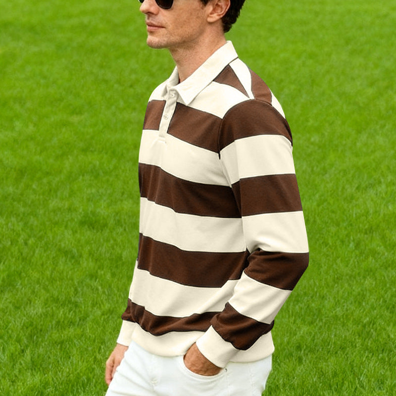 Men's Striped Loose Fit Polo – Asymmetric Preppy Design