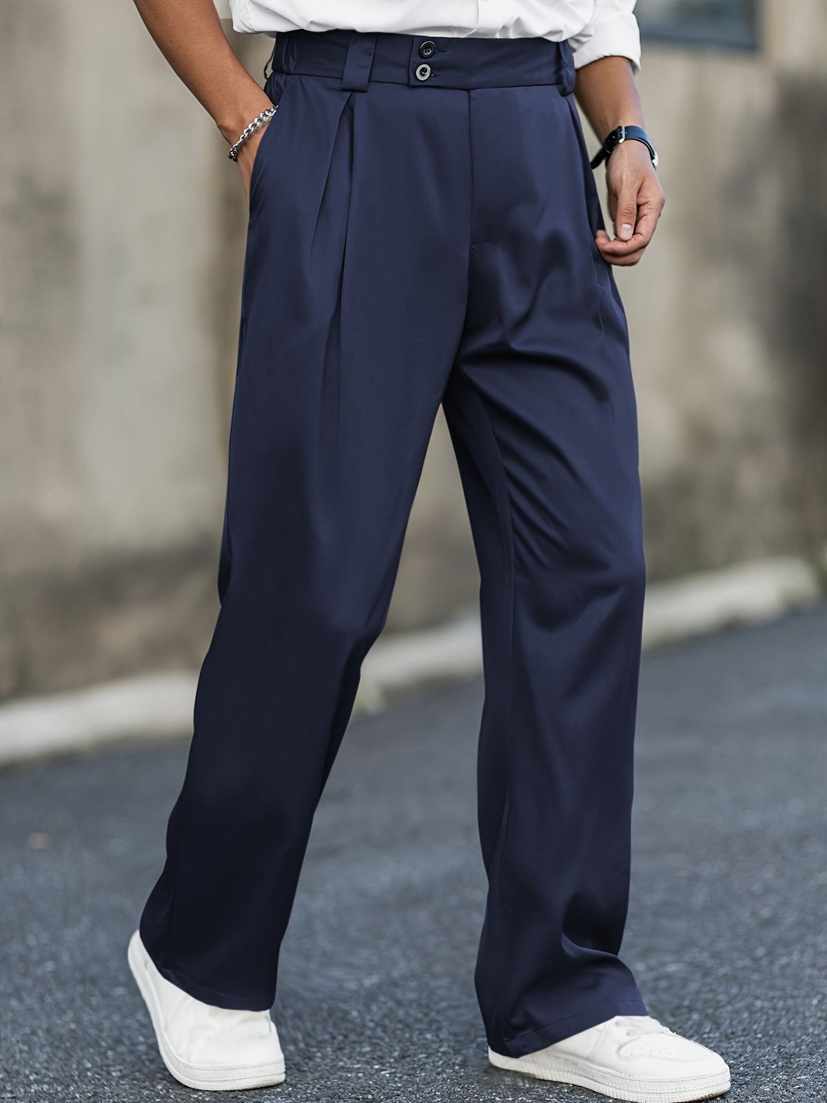 Men's Wide-Leg Cotton Trouser – Relaxed Fit, Stretch Waistband