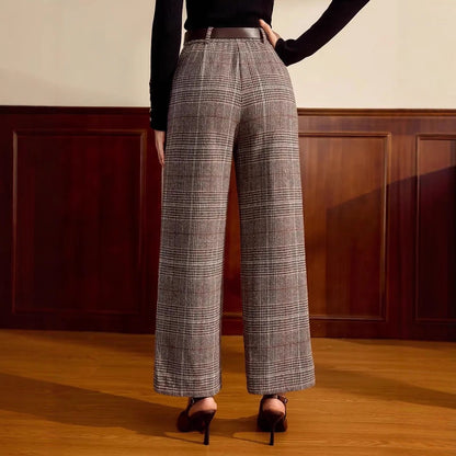 Petite Plaid Wide Leg Trousers – Relaxed Elegant Fit for Women