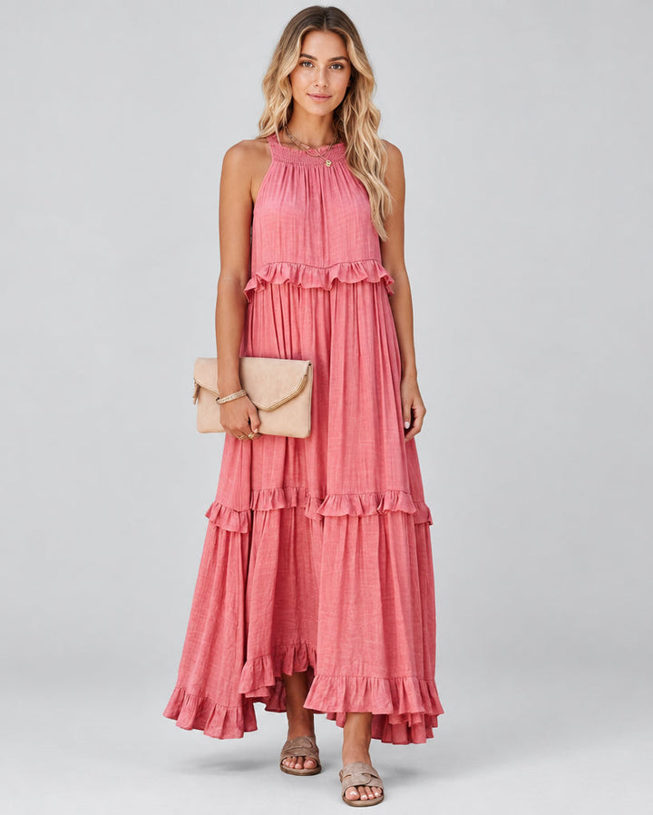 Women's Maxi Dress – Sleeveless, Lightweight Cotton, Tiered Cake Skirt