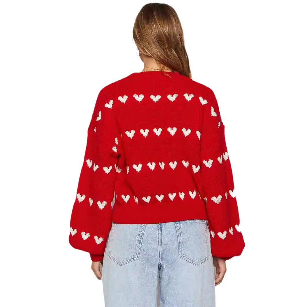 Heart Pattern Women's Jacquard Sweater – Two-Tone Knit Pullover