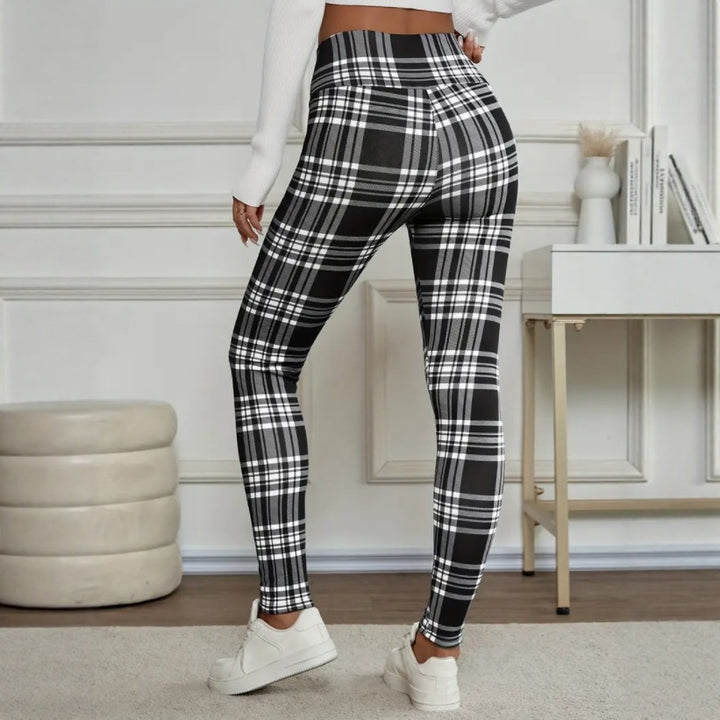 Women's Fleece-Lined Leggings – Plaid Thick Tapered Trousers