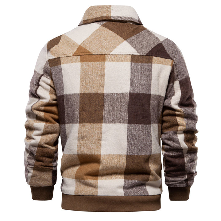 Men's Cotton Plaid Jacket – Casual Regular Fit With Zipper Pockets