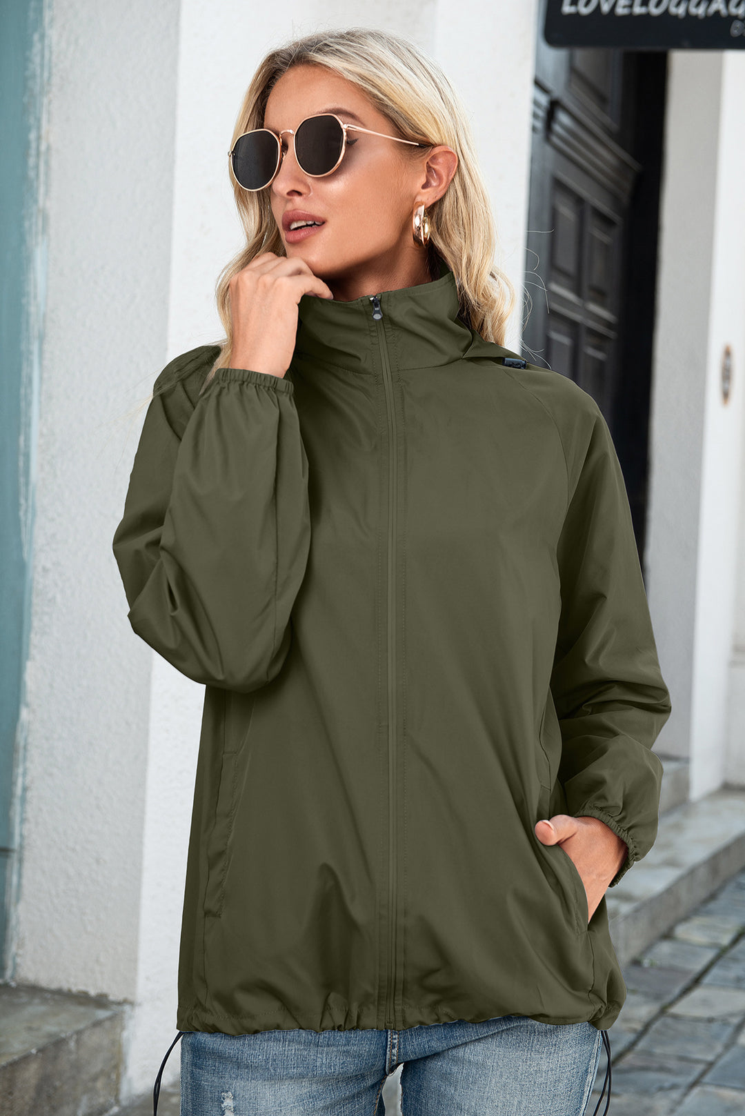 Women's Rain Jacket – Lightweight Hooded Shell with Zipper Closure