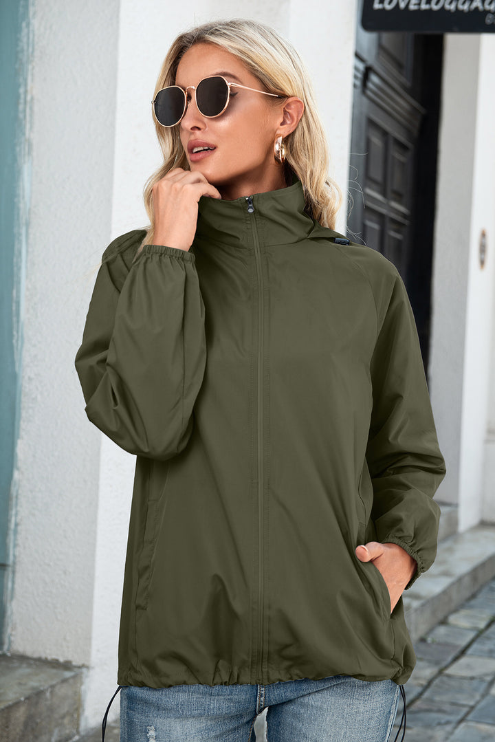 Women's Rain Jacket – Lightweight Hooded Shell with Zipper Closure