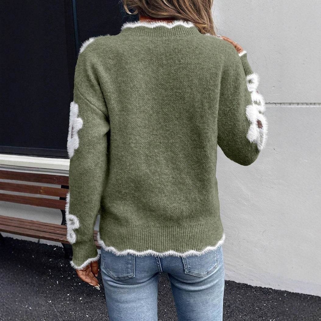 Women's Jacquard Knit Sweater – Floral Lightweight Pullover