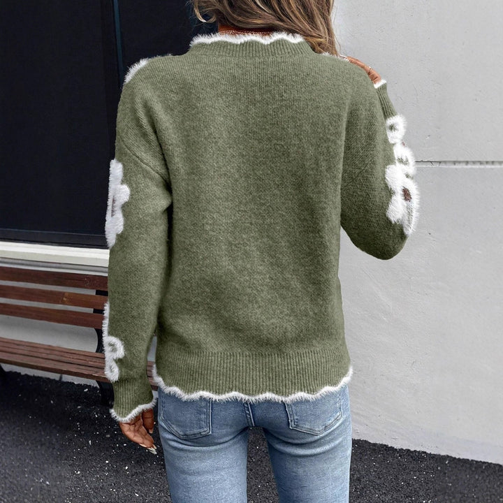 Women's Jacquard Knit Sweater – Floral Lightweight Pullover