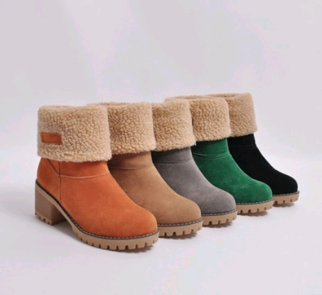 Women's Suede Mid-Tube Boot – Low Block Heel Winter Comfort
