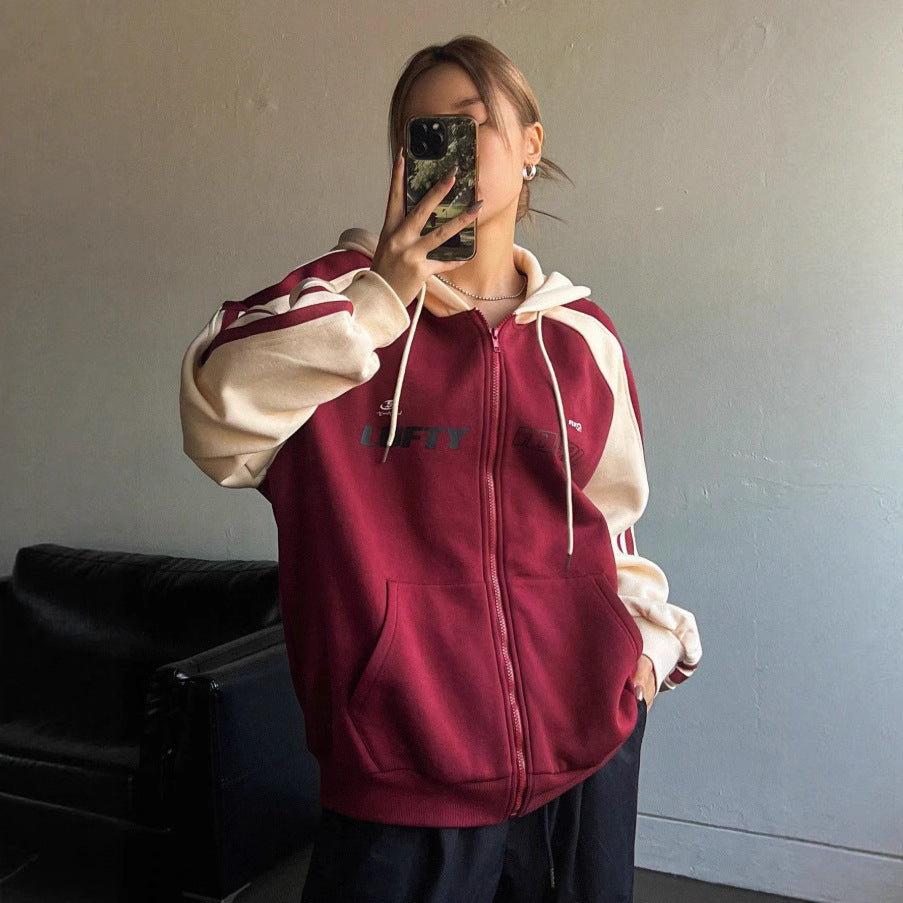 Women's Colorblock Sweatshirt – Cozy Fleece Hooded Retro Slim Fit