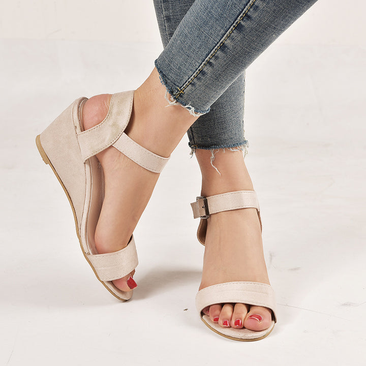 Women's Heeled Sandal – Buckled Peep Toe with Wide Fit