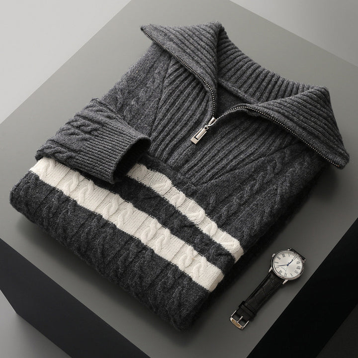Men's High Collar Quarter Zip Sweater – Thickened Textured Knit