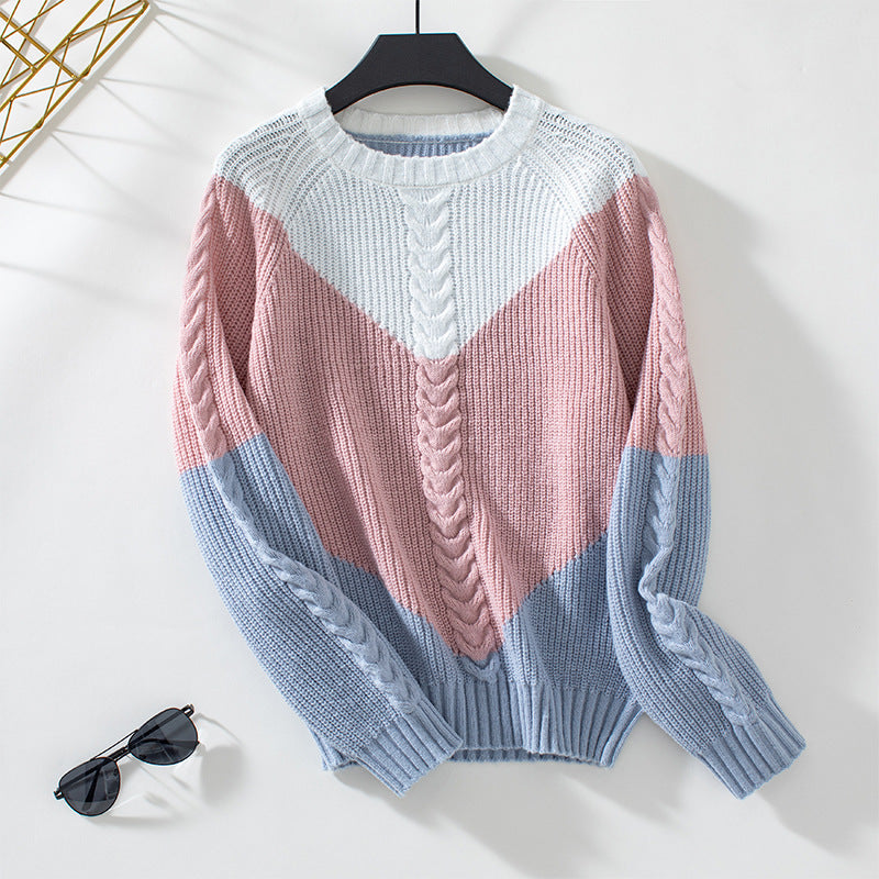 Women's Retro Loose Knit Sweater – Twisted Contrast Detail