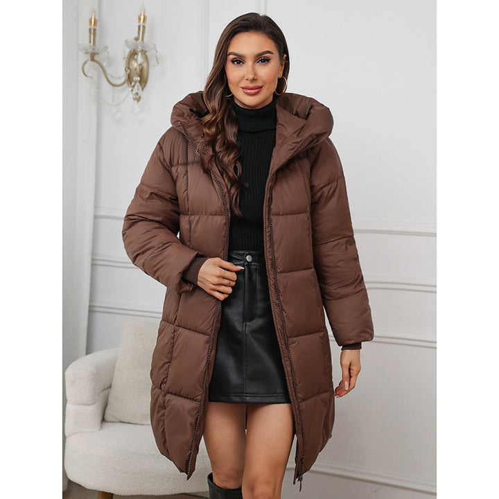 Women's Insulated Mid-Length Coat – Slim Fit, Washed Fabric, Pockets