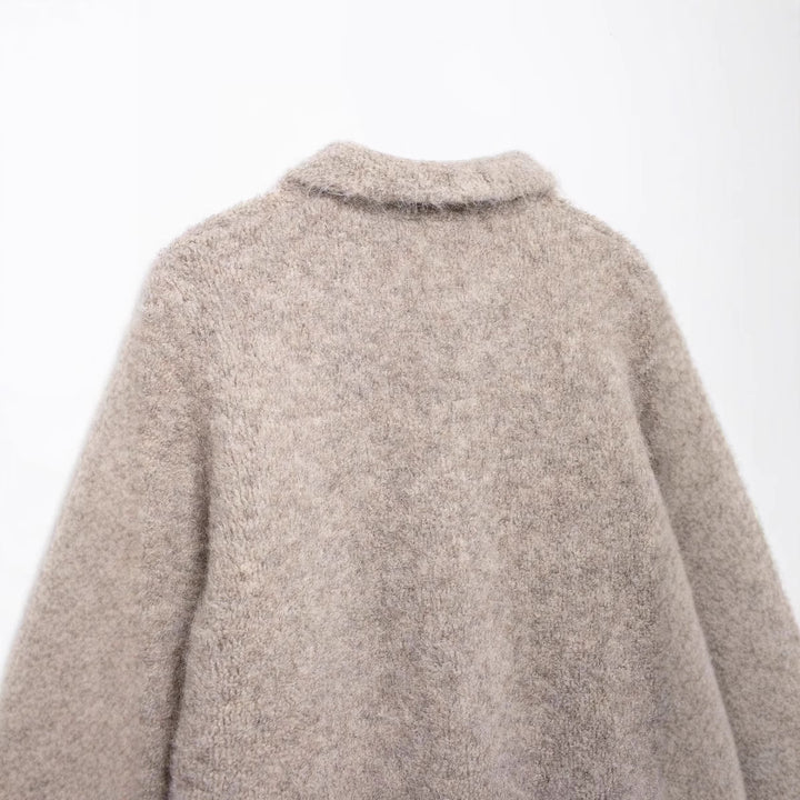Knitted Coat for Women – Flower Row Buttons & Textured Knit