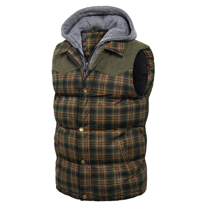 Men's Hooded Quilted Vest – British Plaid, Warm Core Layer