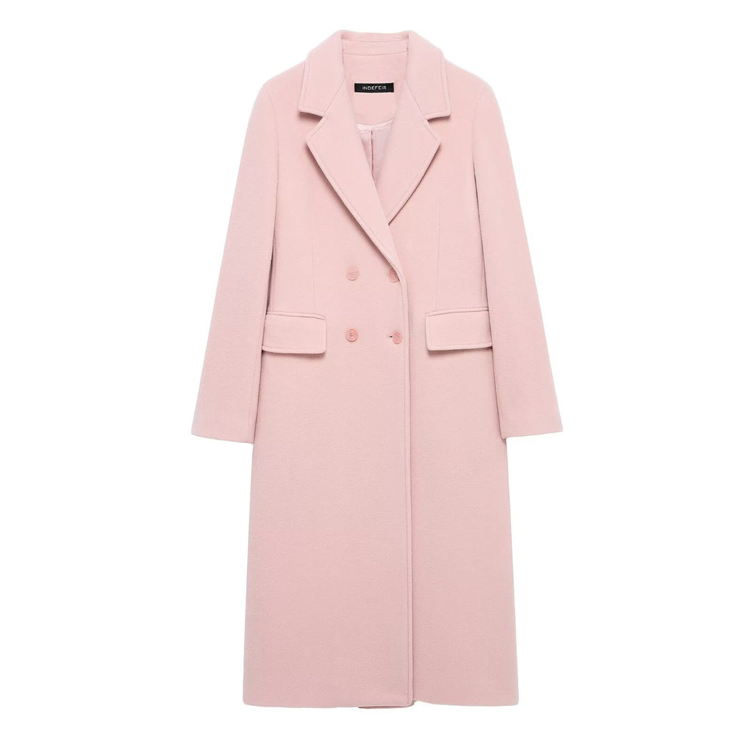 Women's Double-Breasted Long Coat – Tailored Lapel Silhouette