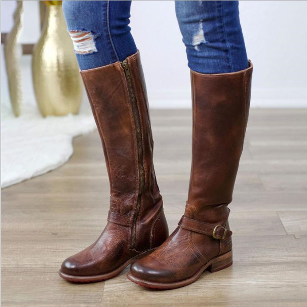 Vegan Leather Knee-High Boot – Contoured Stitch Detail