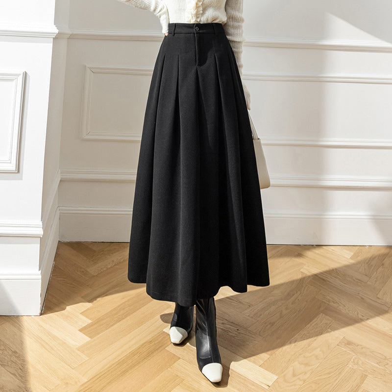 Women's Midi Skirt in Metal Silk – Pleated High Waist Swing Style