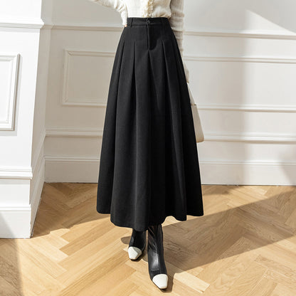 Women's Midi Skirt in Metal Silk – Pleated High Waist Swing Style