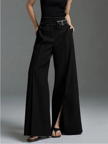 Lightweight Flared Split Hem Trousers for Women – Wide Leg Fit