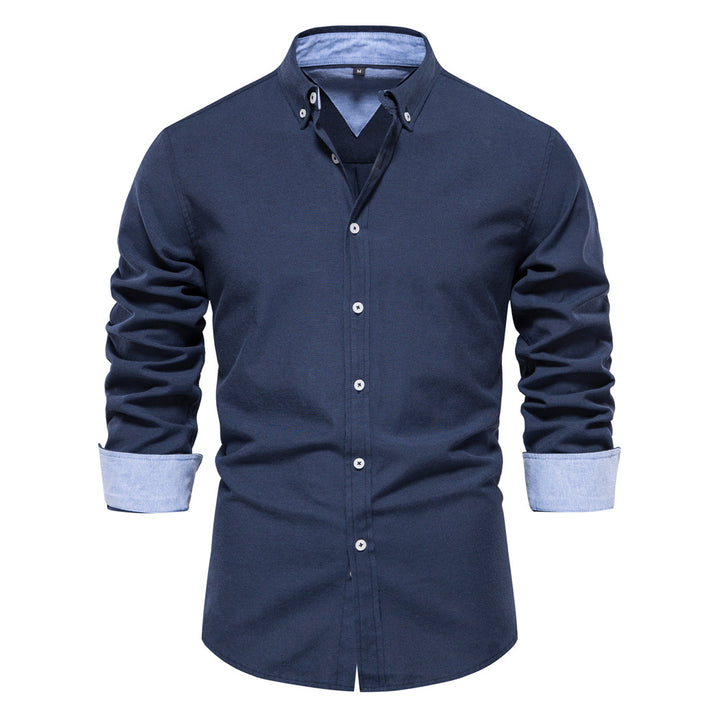 Men's Cotton Blend Long Sleeve Shirt – Solid Color Classic Fit