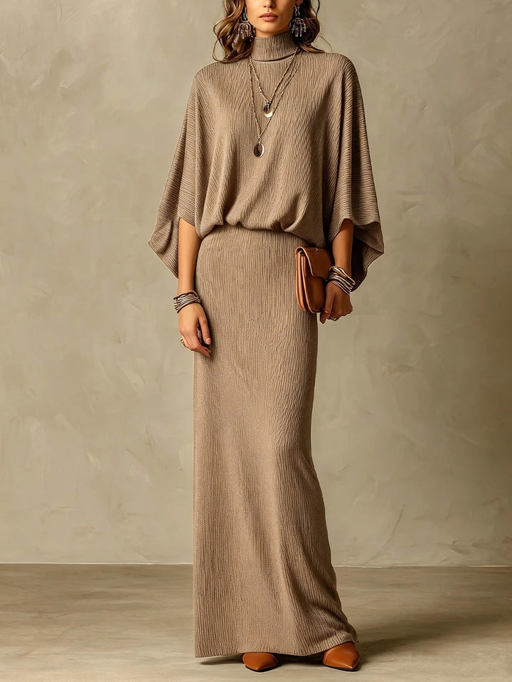 Women's Two Piece Set Cotton Batwing Sleeve Top & Long Skirt