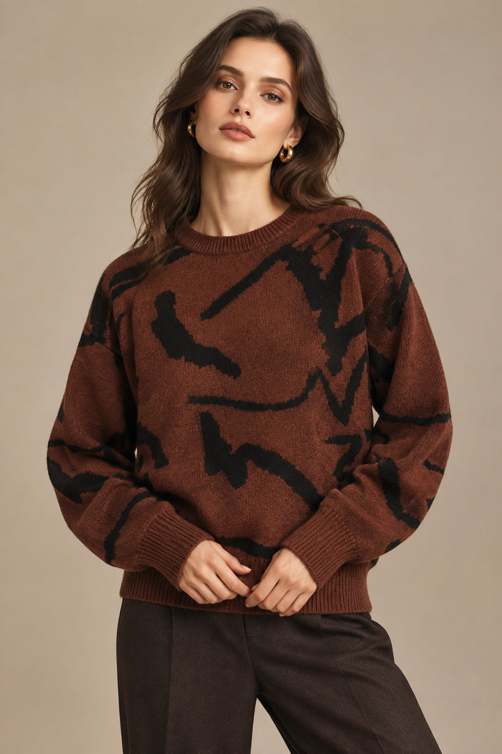 Women's Graffiti Sweater – Jacquard Knit Pullover in Thick, Soft Cotton