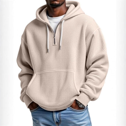 Men's Waffle Knit Double Hood Cardigan – 3D Printed Zip Front