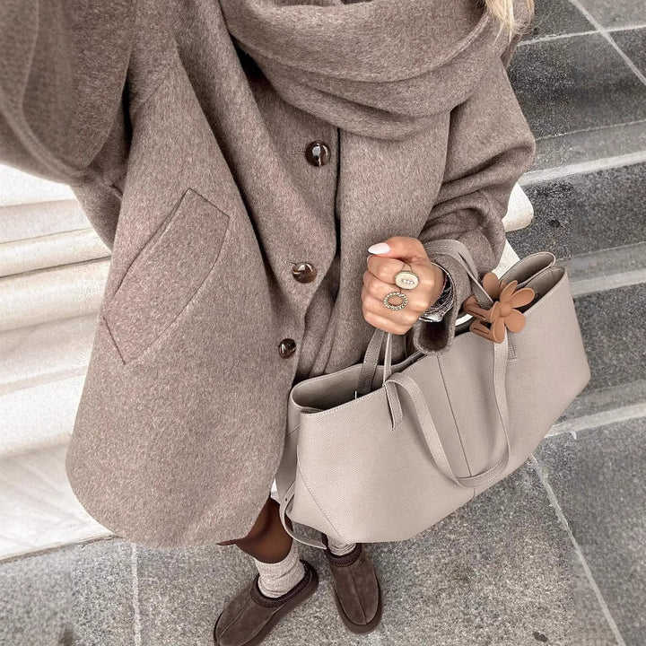 Women's Short Coat in Distressed Cotton with Detachable Scarf Collar