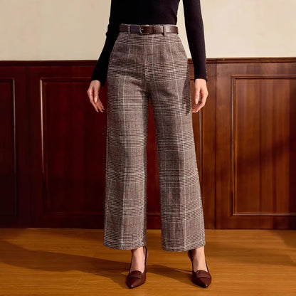 Petite Plaid Wide Leg Trousers – Relaxed Elegant Fit for Women