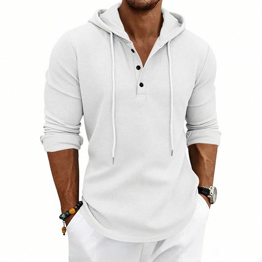 Men's Henley Sweatshirt – Soft Cotton-Blend Pullover with Hood