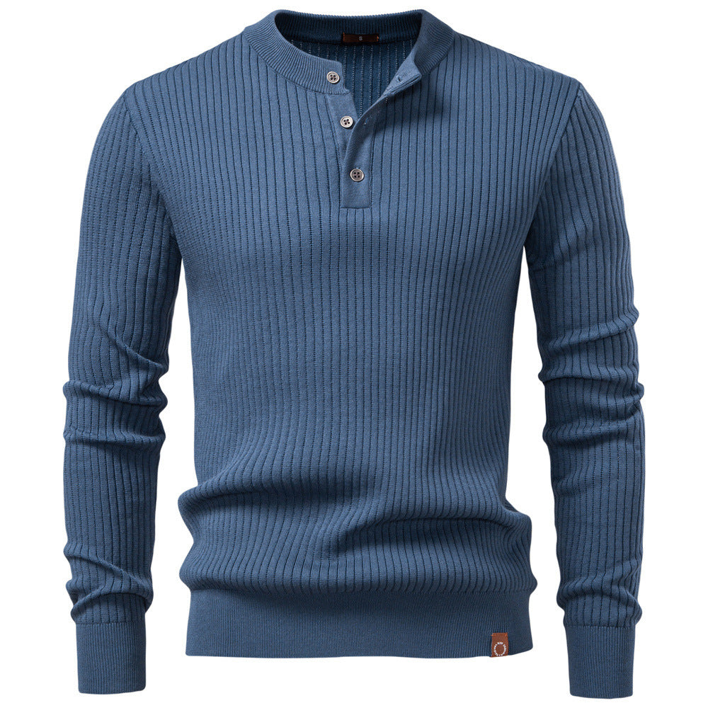 Men's Ribbed Knit Pullover Sweater – Slim Fit Henley Collar