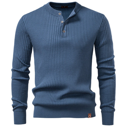 Men's Ribbed Knit Pullover Sweater – Slim Fit Henley Collar