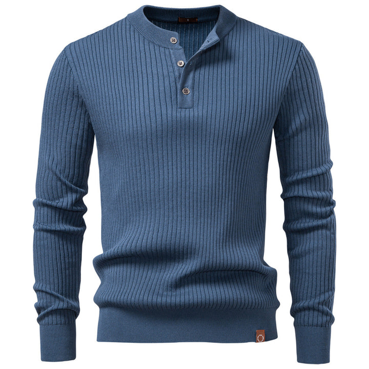 Men's Ribbed Knit Pullover Sweater – Slim Fit Henley Collar