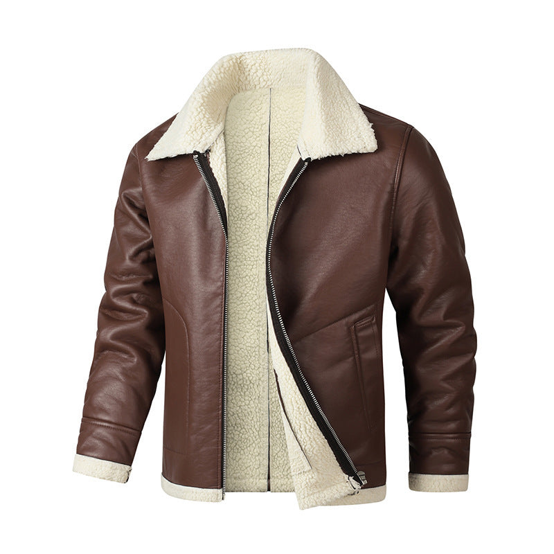 Men's Sheepskin Leather Jacket with Extra Thick Fleece Lining