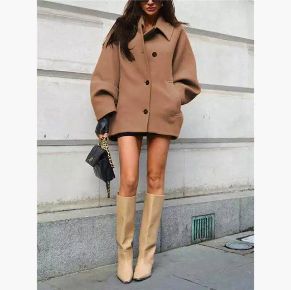 Women's Wool Blend Batwing Sleeve Coat – Modern Lapel Outerwear