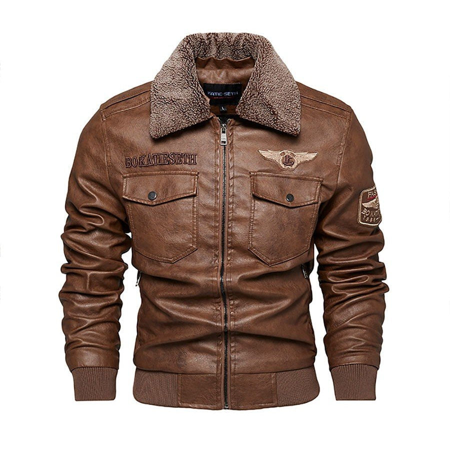 Men's Vegan Leather Motorcycle Jacket – Plush Warm Lapel