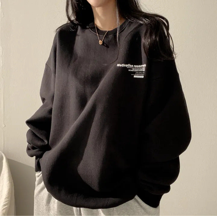 Women's Fleece-Lined Cotton Sweatshirt – Loose Fit, Medium Length
