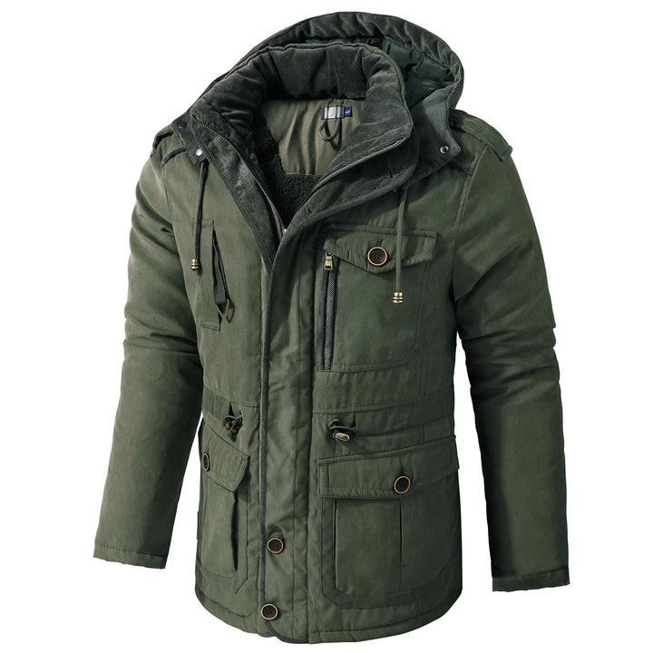 Men's Fleece-Lined Coat – Mid-Length Loose Fit with Patch Pockets