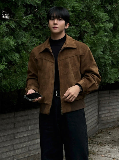 Men’s Suede Look Jacket with Classic Lapel – Collared Style