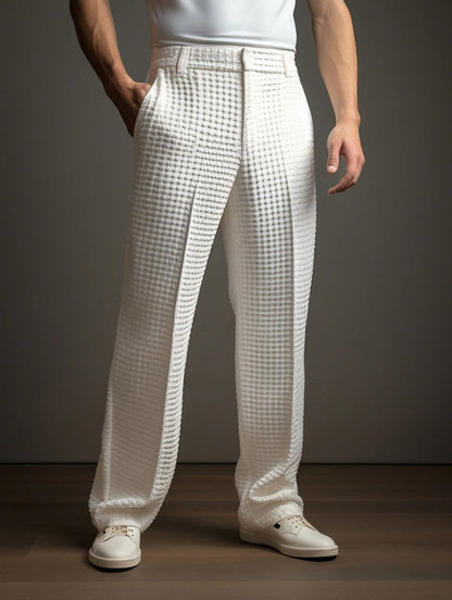 Men's Straight Trousers – Waffle Texture Micro-Stretch Pants