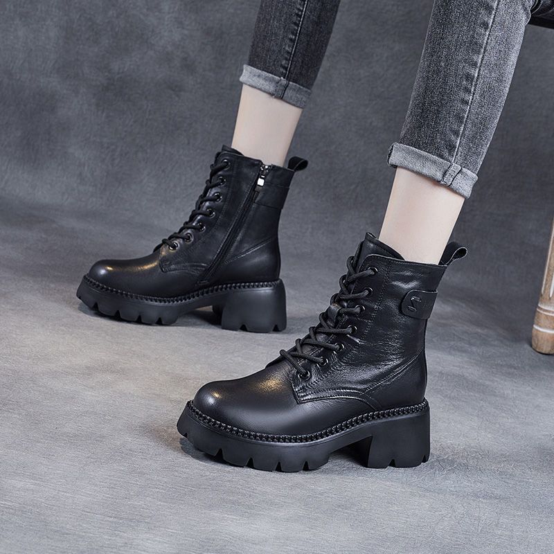 Platform Ankle Boots for Women – Fleece Lined, High Heel, British Style