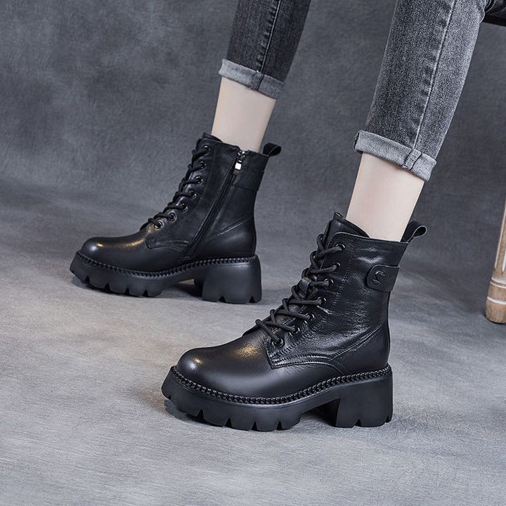 Platform Ankle Boots for Women – Fleece Lined, High Heel, British Style
