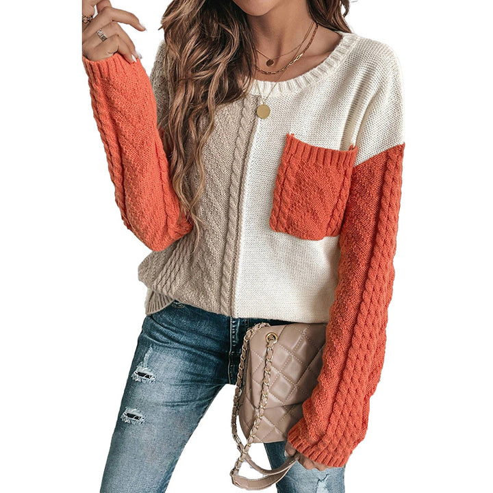 Women's Contrast Color Pullover Sweater – Modern Casual Knit